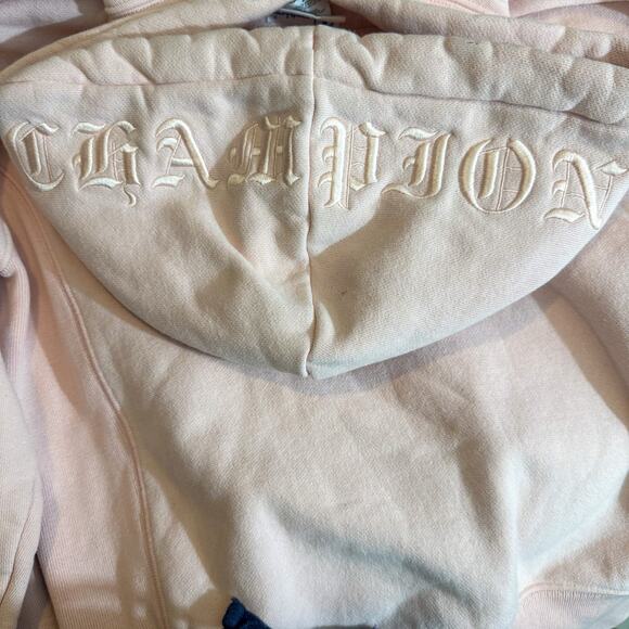 Champion Reverse Weave Pink Hoodie: Gothic Embroidered Script & Baby Pink - Picture 1 of 10